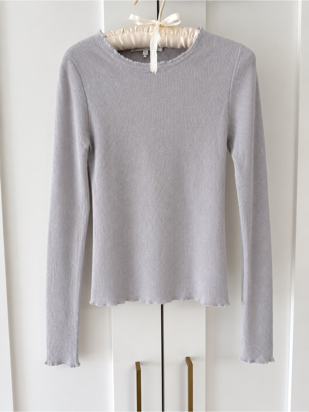NakedCashmere Light Gray Ribbed Long-Sleeve Top